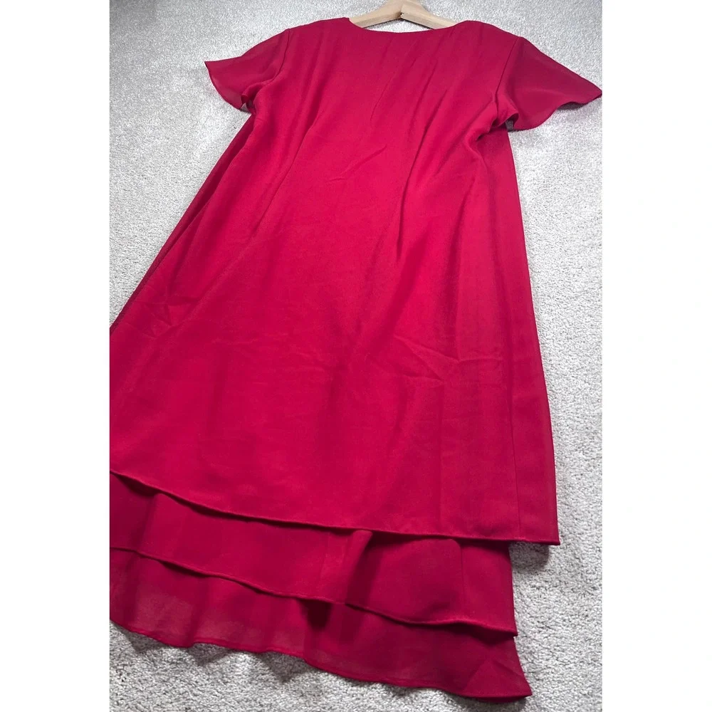 VTG Retro Dress Another Thyme‎ Red Floral Embroidered Party Cocktail 6P Layered
